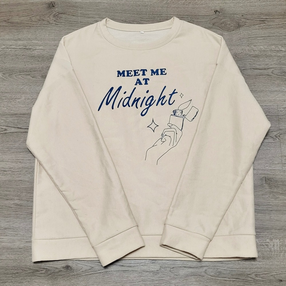 Women's Midnight‎ Sweatshirt Cream size 2XL Graphic Pullover Long Sleeve